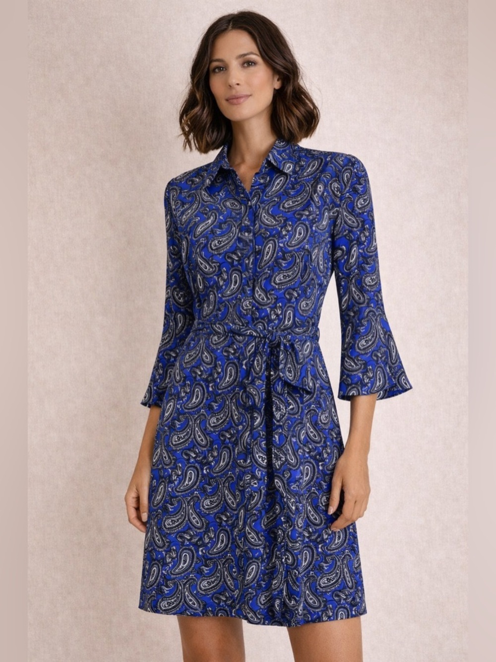 Banana Republic Dress Paisley Long-Sleeve Shirt Dress Office Classic Size 10